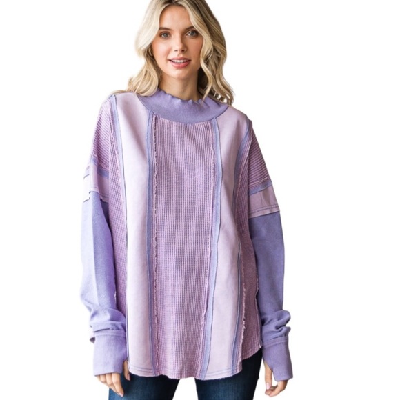 Periwinkle Washed Mixed Fabrics/Long Sleeve Pullover Top /thumbholes/ tunic NWT - Picture 4 of 15